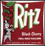 Vintage soda pop bottle label RITZ BLACK CHERRY St Louis Missouri new old stock