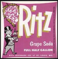 Vintage soda pop bottle label RITZ GRAPE SODA St Louis Missouri new old stock