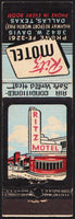 Vintage matchbook cover RITZ MOTEL with the old motel pictured Dallas Texas