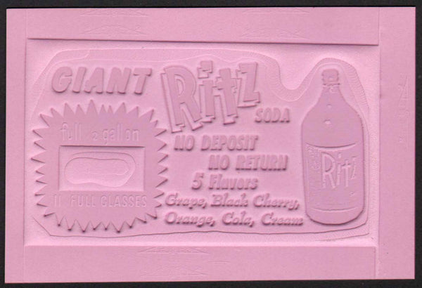 Vintage printers plate RITZ SODA with bottle pictured unused new old stock n-mint
