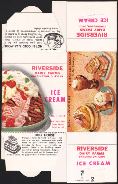 Vintage box RIVERSIDE DAIRY FARMS ICE CREAM Pint Cardington Ohio unused n-mint