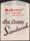 Vintage bag ROBERTS ICE CREAM SANDWICH North Conway New Hampshire unused n-mint