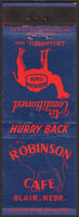 Vintage matchbook cover ROBINSON CAFE J H Campbell Prop camel pictured Blair Nebraska