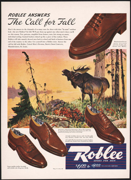 Vintage magazine ad ROBLEE Shoes for Men from 1942 moose pictured Call for Fall