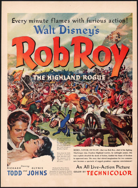 Vintage magazine ad WALT DISNEY ROB ROY movie 1953 Richard Todd Glynis Johns