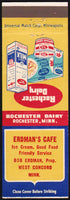Vintage matchbook cover ROCHESTER DAIRY Erdmans Cafe West Concord Minnesota