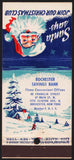 Vintage matchbook cover ROCHESTER SAVINGS BANK Santa and snow scene New York