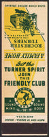 Vintage matchbook cover ROCHESTER TURNERS Friendly Club Rochester New York