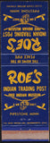 Vintage matchbook cover ROES INDIAN TRADING POST peace pipes Pipestone Minnesota