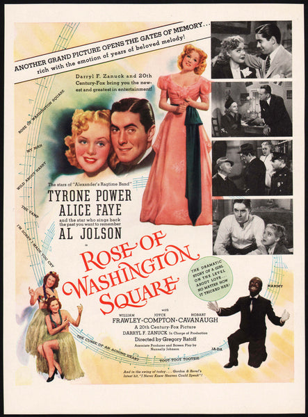 Vintage magazine ad ROSE OF WASHINGTON SQUARE movie 1939 Tyrone Power Al Jolson