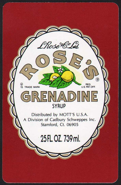 Vintage playing card ROSES GRENADINE SYRUP Motts Cadbury Schweppes Stamford CT