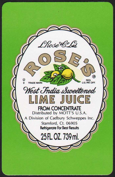 Vintage playing card ROSES LIME JUICE Motts Cadbury Schweppes Inc Stamford CT