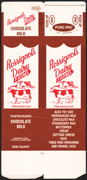 Vintage box ROSSIGNOLS DAIRY FARMS Chocolate milk carton Waterville Maine n-mint