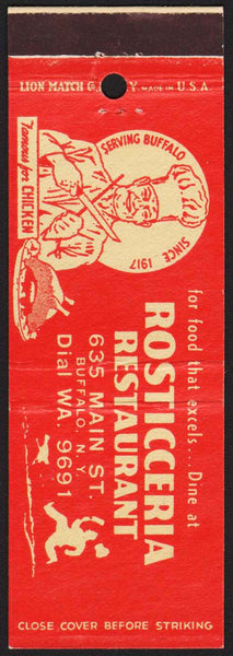 Vintage matchbook cover ROSTICCERIA RESTAURANT full length chef Buffalo New York