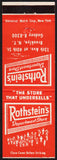 Vintage matchbook cover ROTHSTEINS DEPARTMENT STORE from Brooklyn New York