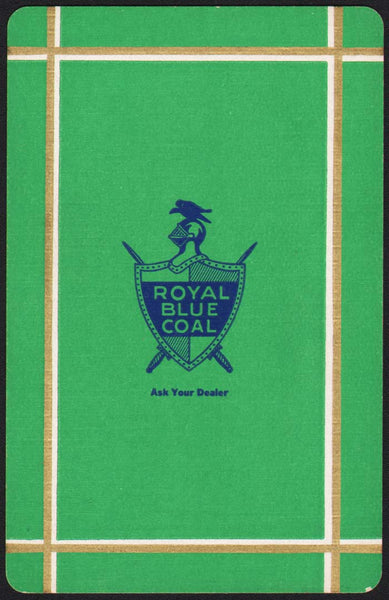 Vintage playing card ROYAL BLUE COAL Ask Your Dealer knight sword shield logo