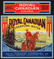 Vintage soda pop bottle label ROYAL CANADIAN CLUB SODA Mountie pictured Chicago