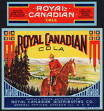 Vintage soda pop bottle label ROYAL CANADIAN COLA Mountie pictured Chicago n-mint+
