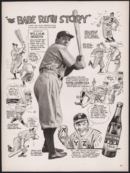 Vintage magazine ad ROYAL CROWN COLA 1948 The Babe Ruth Story William Bendix