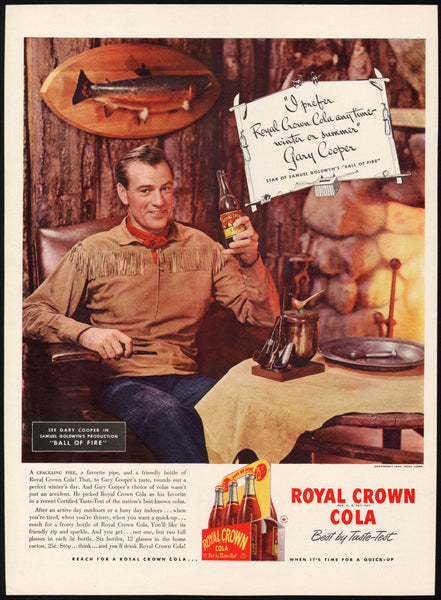 Vintage magazine ad ROYAL CROWN COLA 1941 Gary Cooper from Ball of Fire pictured