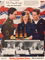 Vintage magazine ad ROYAL CROWN COLA 1943 WWII picture Rita Hayworth in Cover Girl