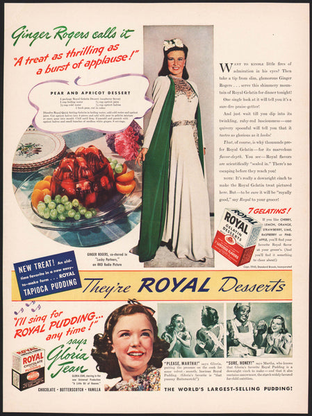 Vintage magazine ad ROYAL GELATIN Pudding from 1940 Ginger Rogers Gloria Jean