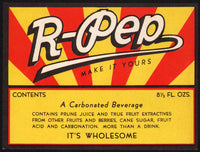 Vintage soda pop bottle label R-PEP a carbonated beverage new old stock n-mint+