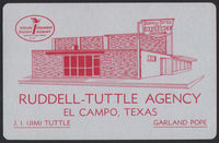 Vintage playing card RUDDELL TUTTLE AGENCY silver Tuttle and Pope El Campo Texas