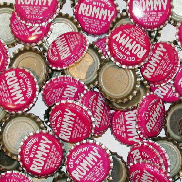 Soda pop bottle caps Lot of 12 GET CHUMMY WITH RUMMY plastic lined new old stock