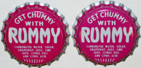Soda pop bottle caps GET CHUMMY WITH RUMMY Lot of 2 plastic lined new old stock