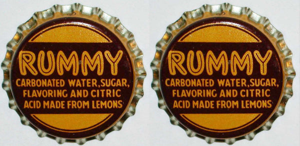 Soda pop bottle caps RUMMY Lot of 2 cork lined EARLY ONE unused new old stock