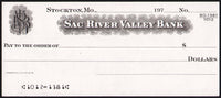 Vintage bank check SAC RIVER VALLEY BANK dated 1970s Stockton Missouri unused