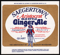 Vintage soda pop bottle label SAEGERTOWN GINGER ALE Aristocrat man pictured PA