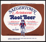 Vintage soda pop bottle label SAEGERTOWN ROOT BEER Aristocrat man pictured PA