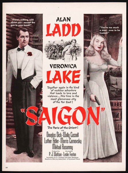 Vintage magazine ad SAIGON movie from 1948 starring Alan Ladd and Veronica Lake