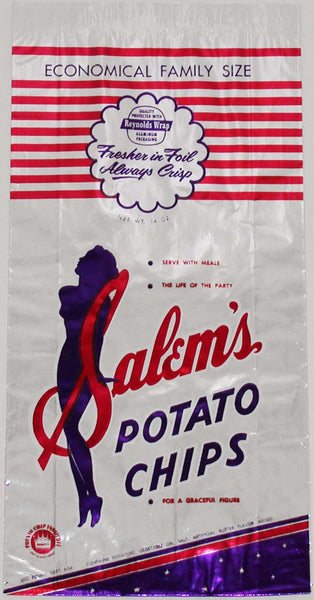 Vintage bag SALEMS POTATO CHIPS woman pictured Akron Ohio new old stock n-mint