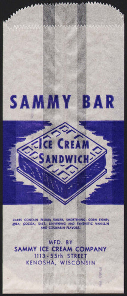Vintage bag SAMMY BAR Ice Cream Sandwich pictured Kenosha Wisconsin unused n-mint