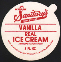 Vintage ice cream lid WARREN SANITARYS REAL ICE CREAM Vanilla Ohio new old stock