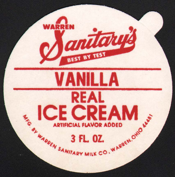 Vintage ice cream lid WARREN SANITARYS REAL ICE CREAM Vanilla Ohio new old stock