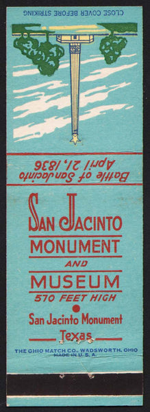Vintage matchbook cover SAN JACINTO MONUMENT and MUSEUM with picture Texas