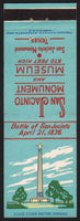 Vintage matchbook cover SAN JACINTO MONUMENT and MUSEUM with picture Texas