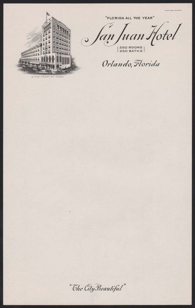 Vintage letterhead SAN JUAN HOTEL old hotel pictured Orlando Florida unused n-mint
