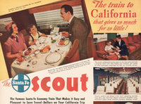 Vintage magazine ad THE SANTA FE SCOUT from 1940 Economy Train cars pictured