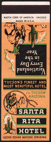 Vintage matchbook cover SANTA RITA HOTEL bronco Tucson Arizona salesman sample