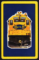 Vintage playing card SANTA FE railroad blue background with a train pictured