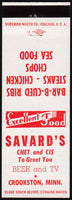 Vintage matchbook cover SAVARDS Chet and Cis Beer and BBQ Crookston Minnesota