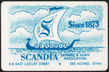 Vintage playing card SCANDIA SAVINGS and LOAN blue Viking ship Des Moines Iowa