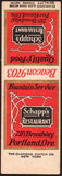 Vintage matchbook cover SCHAPPS RESTAURANT Diamond Quality OR salesman sample