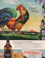 Vintage magazine ad SCHENLEY RESERVE whiskey from 1946 full color rooster pictured