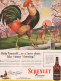 Vintage magazine ad SCHENLEY RESERVE WHISKEY 1944 rooster pictured R H Collins art